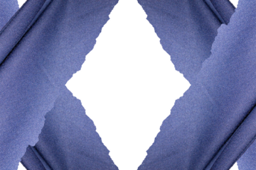 Torn Edges of Folded Blue Textile Arranged in a Symmetrical Diamond-Shaped Frame. Perfect for Design, Branding, and Modern Visual Concepts.