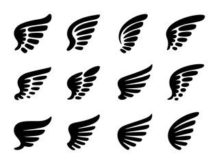 Set of Vector Wing Silhouettes for Logo Design and Tattoo Ideas Expressing Freedom and Creativity Symbolizing Angels or Flight