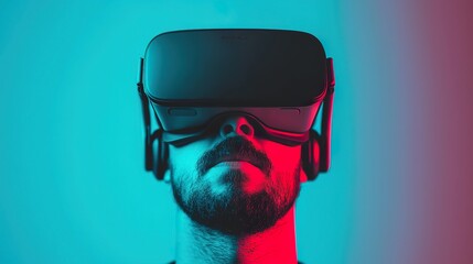 Person using a virtual reality headset, immersive, futuristic, gaming