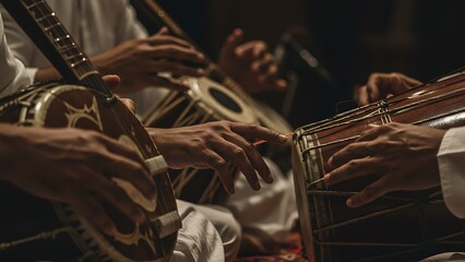musicians playing traditional indian instruments together