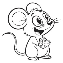 Fototapeta premium Cute Cartoon Mouse Holding Cheese Fun Animal Coloring Page for Kids And Toddlers High Resolution Vector for Printables, Worksheets And Educational Activities Trusted by Parents And Teachers
