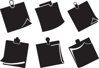 set of sticky note silhouette, black and white silhouette, vector and illustration