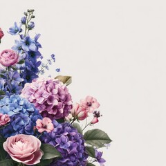 Frame of colorful flowers on white background.