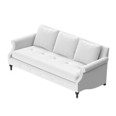 Elegant White Velvet Tufted Sofa 3D Render - Angled View Isolated PNG
