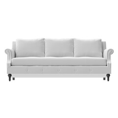 Elegant White Velvet Tufted Sofa 3D Render - Front View Isolated PNG
