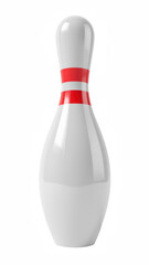 Classic bowling pin with glossy white finish and red stripes, perfect for bowling enthusiasts and sports themed decor