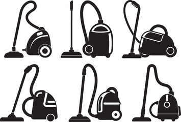set of vacuum cleaner silhouette, black and white silhouette, vector and illustration