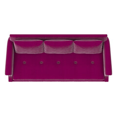 Glamorous Fuchsia Velvet Tufted Sofa 3D Render - Top View Isolated PNG