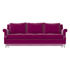 Glamorous Fuchsia Velvet Tufted Sofa 3D Render - Front View Isolated PNG
