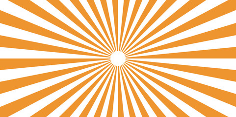 Orange sunburst rays background with concentrated lines Sun sunburst texture vintage background. Stripes sunburst rotating motion. Abstract Comic Cartoon Sunlight Background. Modern seamless retro