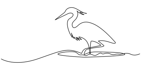 Obraz premium Continuous line drawing of stork. Heron single continuous one line drawing. Vector illustration, heron, egret flapping its wings, side view. birds with continuous one line drawing. Editable stroke. 