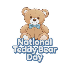 Obraz premium National Teddy Bear Day vector illustration. Cute sitting teddy bear with heart shape icon vector. Cartoon sweet brown teddy bear toy. September 9 every year. Important day