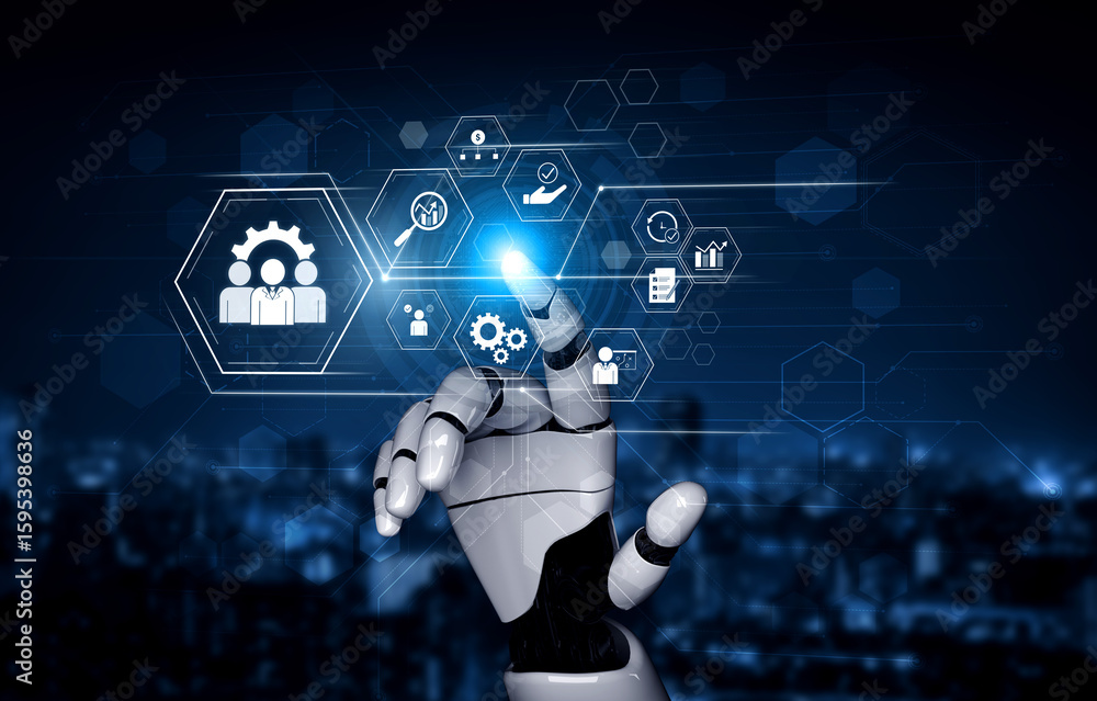 Poster ai optimizing business management system, enhancing productivity, tracking progress, analyzing perfo