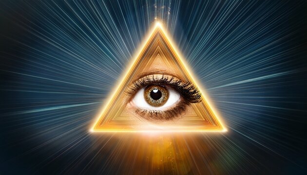 all seeing eye in triangle with radiant beams n symbol of vision intuition - Powered by Adobe