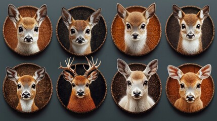 Obraz premium Eight Deer Portraits: A Collection of Captivating Wildlife Art
