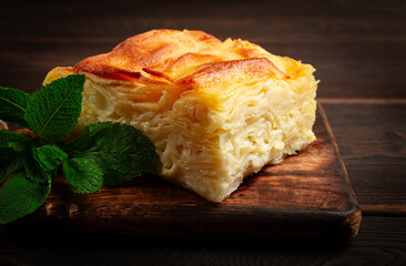 Achma, khachapuri, Georgian cuisine, homemade, no people, on a wooden background,