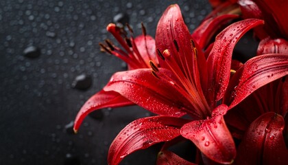 vibrant red lilies mobile wallpaper water droplets on petals against dark textured background