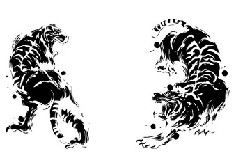 Inverted Ink Tiger – Monochrome Japanese Brush Art