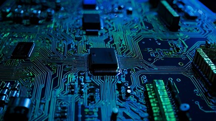 Close Up of Gold Circuit Board with Central Processor background,Generative Ai