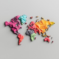 Crafted continents polygonal abstraction world map artistic representation geometric exploration of the Earth