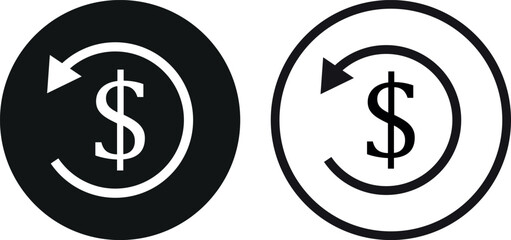 Refund money icon set in two styles . Return money icon . Cashback icon . Vector illustration