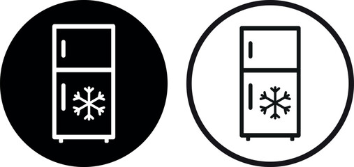 Refrigerator with snowflake icon set in two styles . Freezer cold icon . Vector illustration
