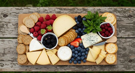 Delectable Cheese Board An Elegant Array with Fresh Fruits and Assorted Snack bites