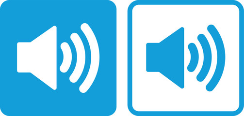 Blue speaker button icon set in two styles . Sound icon . Volume button icon . Vector illustration