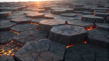 Charcoal hexagonal wood panels with glowing orange lava image
