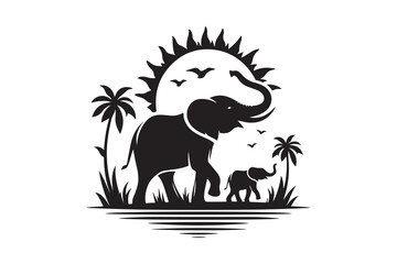 Fototapeta premium silhouette icon of a elephant, isolated on a white background