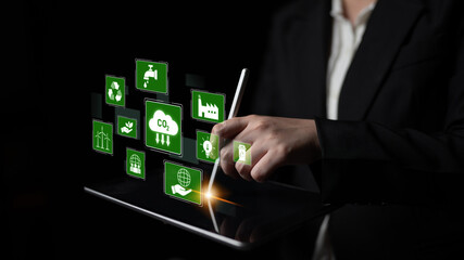 ESG concept integrates environmental, social, and governance practices to promote sustainability,...
