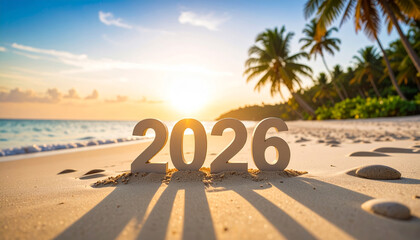 New Year 2026 Creative Design Concept on beach