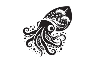  Squid Fish Silhouette with Negative Space, isolated on a white background