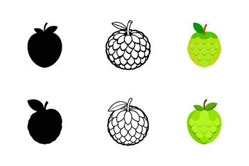Set of custard apple silhouette vector ,line art illustration 
