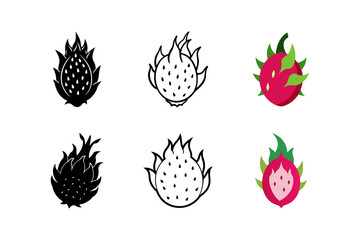 Set of Dragon fruits silhouette vector ,line art illustration