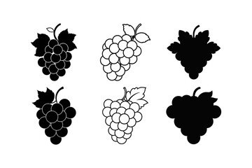 Set of grapes silhouette vector outline drawing illustration