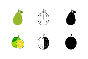 Set of Jackfruits silhouette vector ,line art illustration 