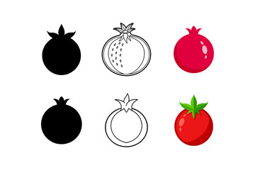 Set of Pomegranate silhouette vector line drawing illustration