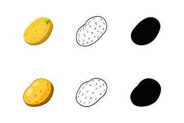 Set of potato silhouette vector line art illustration 