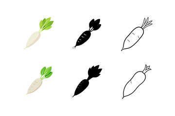 Set of Radish silhouette vector line art illustration