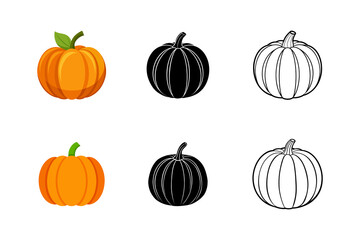 Set of pumpkin silhouette vector outline drawing illustration