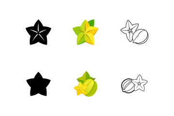 Set of star fruits  carambola  silhouette vector line art illustration