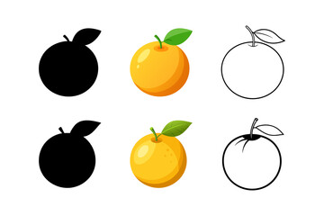Set of Tangerine silhouette vector line drawing illustration, Tangerine icon 