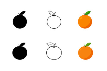 Set of orange fruits silhouette vector line drawing illustration
