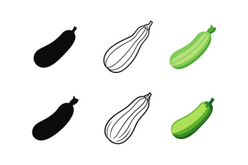 Set of zucchini silhouette vector line art illustration