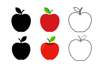 set of apple silhouette vector line art illustration