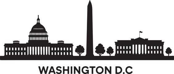 Washington D.C. Skyline Silhouette Vector — Capitol, Monument, White House