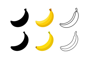 set of banana silhouette vector line drawing illustration