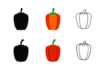 Set of bell pepper silhouette vector line art illustration