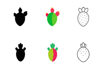 Set of Cactus Pear silhouette vector line art illustration